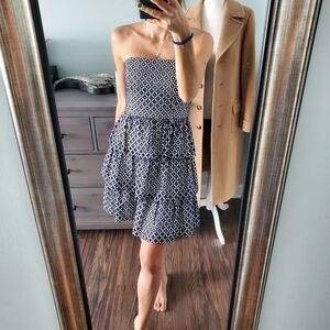 White House Black Market Strapless Tiered Blue Lace Dress